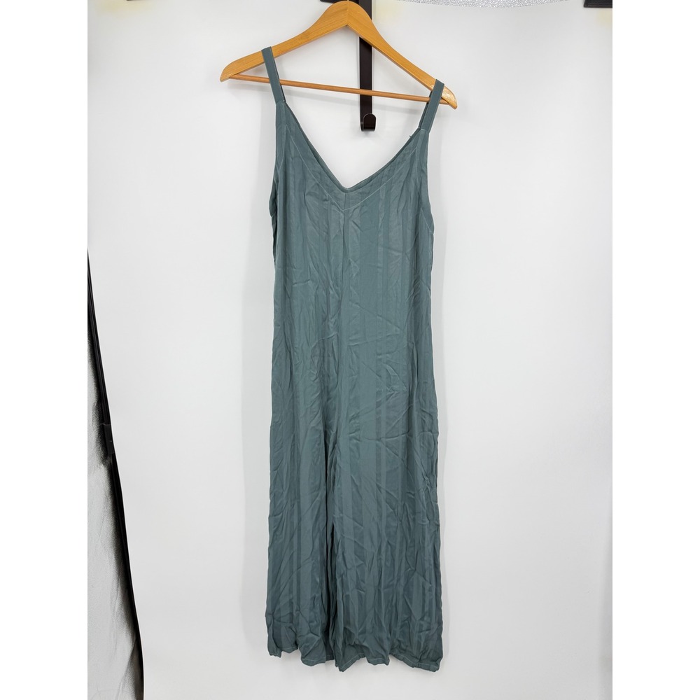 LACAUSA Siena sage Jumpsuit Women S Blue Striped Wide Leg V-Neck Rayon LA20086